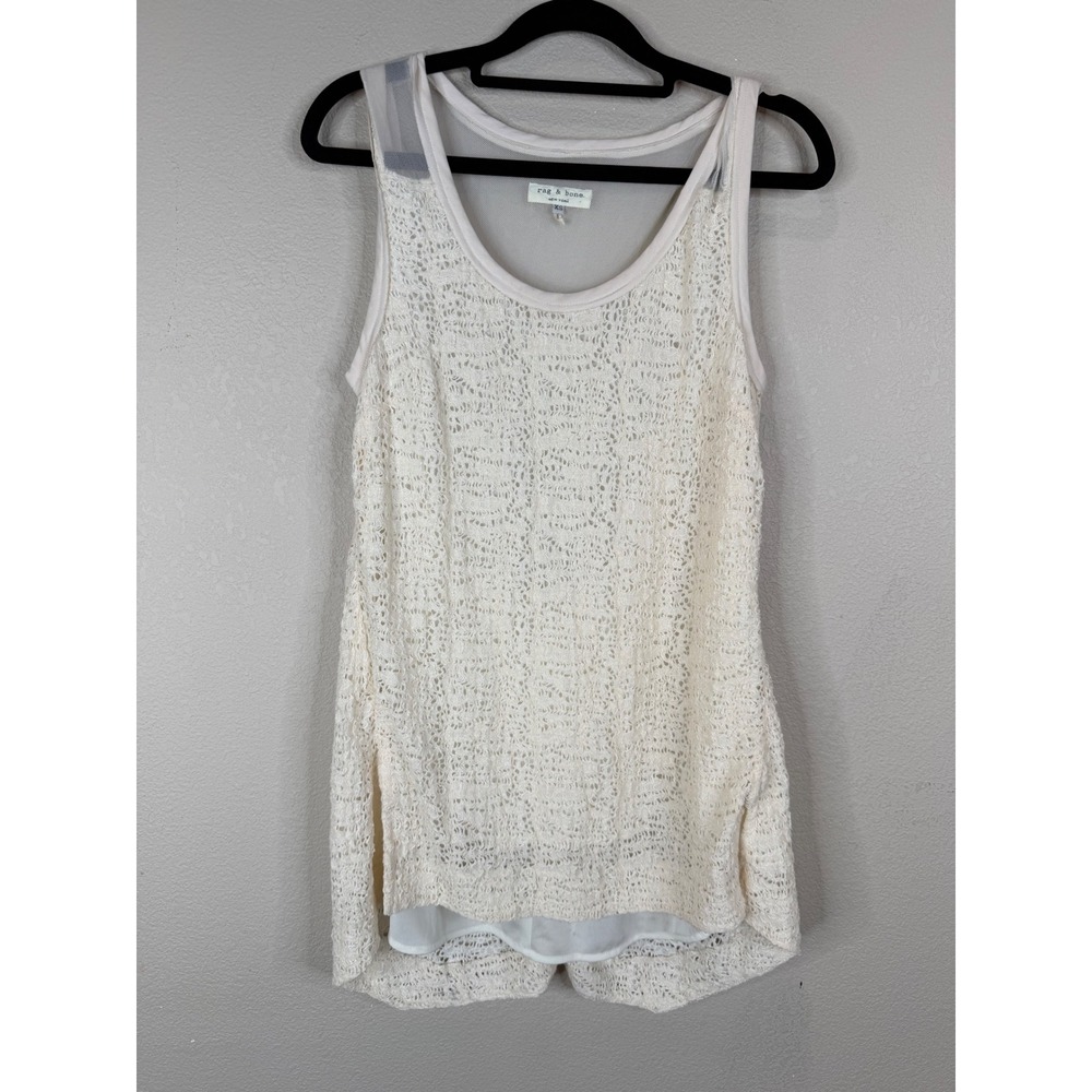 Rag & Bone Cream Lace Sleeveless Tank‎ Top Sheer Mesh Back Ivory XS Boho Chic